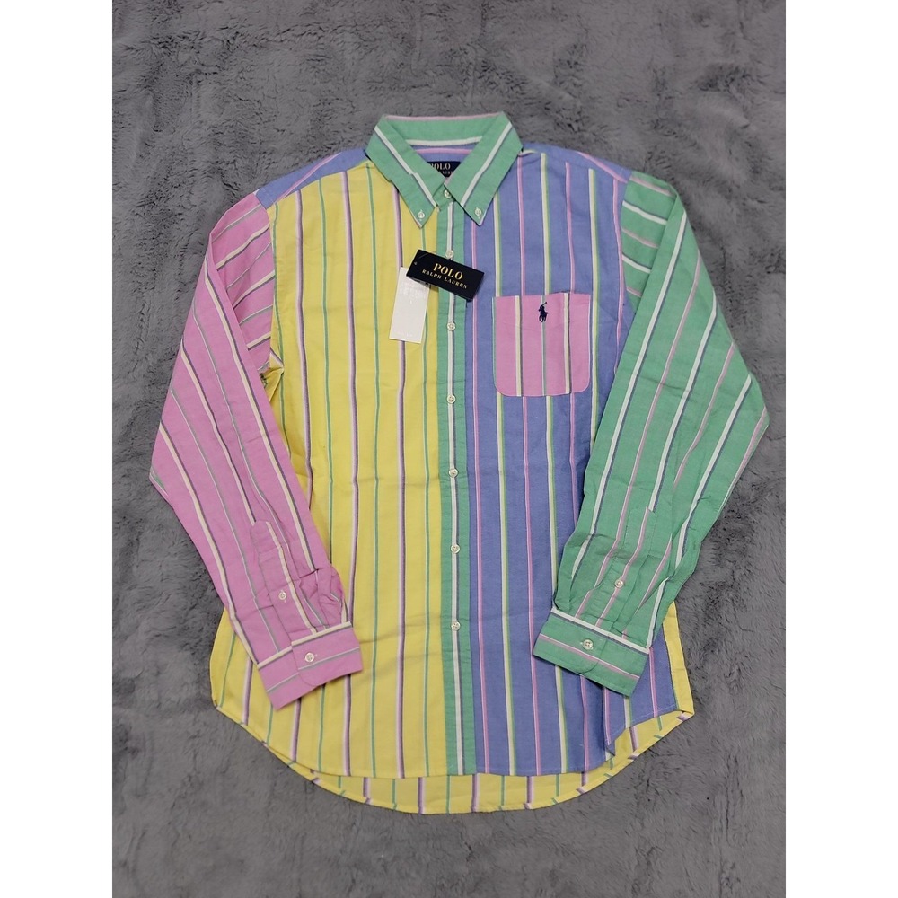 Polo Ralph Lauren Shirt Mens Large Striped Oxford Fun Classic Fit Colorblock